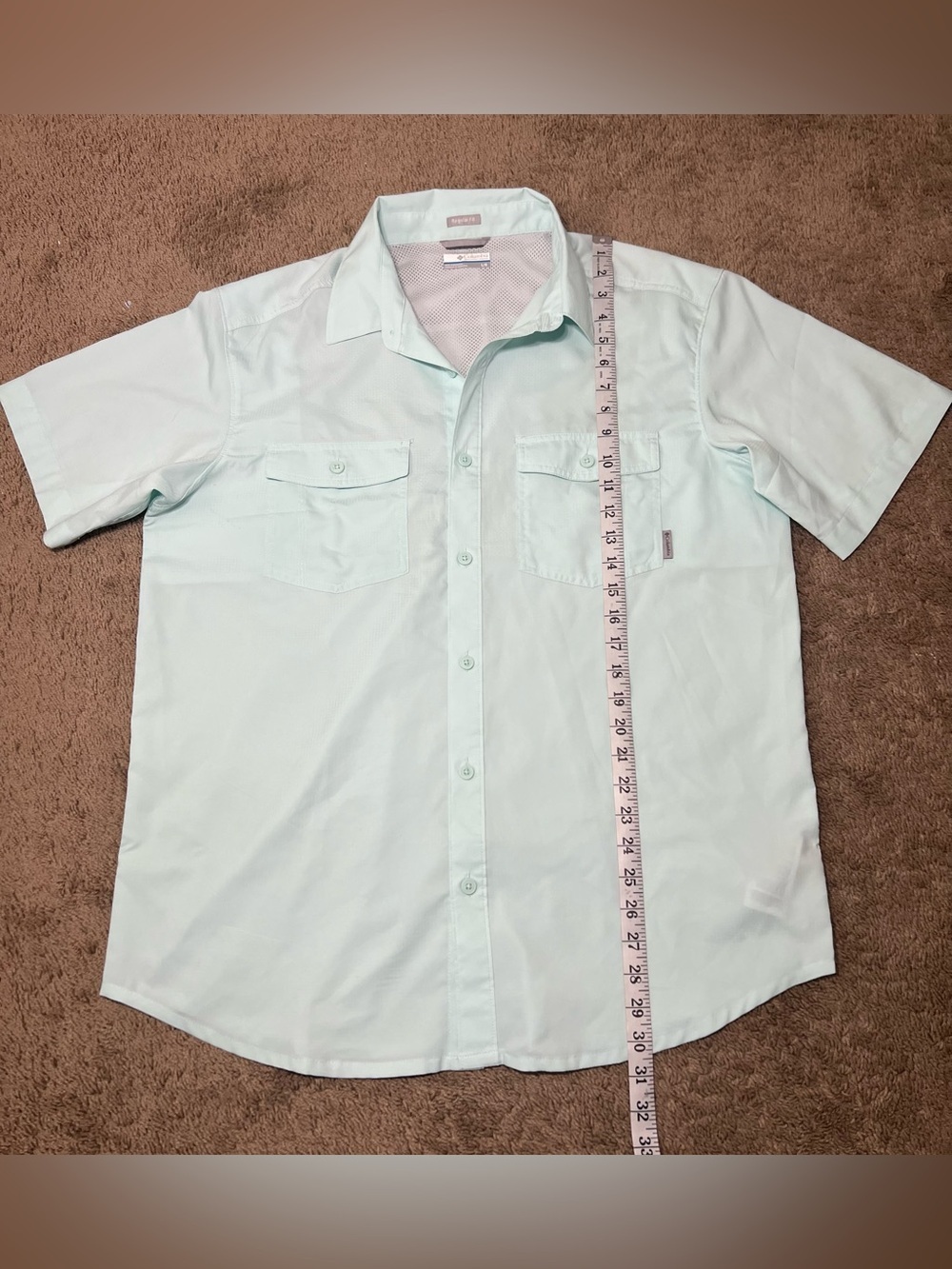 Columbia Men’s L Short Sleeve Outdoor Fishing Shirt Mint Green Mesh Lined - Picture 3 of 6